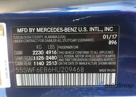 2017 Mercedes-Benz C 43 4Matic Amg z USA, uszkodzony, nr VIN 55SWF6EB6HU209468